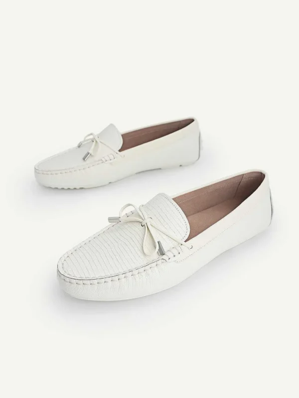 Lizard-Effect Leather Bow Driving Shoes<PEDRO Sale