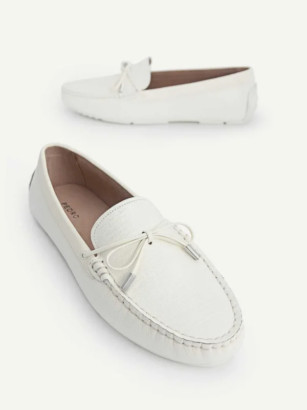 Lizard-Effect Leather Bow Driving Shoes<PEDRO Sale